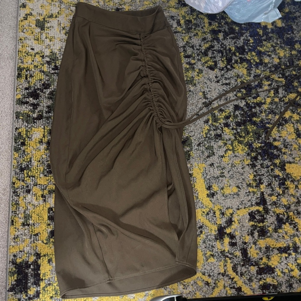 green ruched skirt